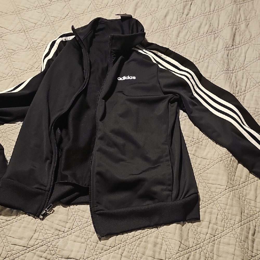 adidas Black Track Jacket with White Shoulder Stripes